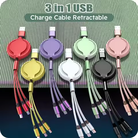3-in-1 Retractable Fast-Charging Cable: 1-to-3 Type-C/Android/Apple Combo Charging Cable, Multi-Port
