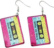 Retro Fashion Acrylic Magnetic Tape Earrings for 80’s Party Women Punk Retro Cassette Crush Colorful