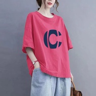 Clothes Fashion Tops Short-Sleeved T-Shirts Printed Medium Large Size M-3XL Loose Versatile Slimmer 