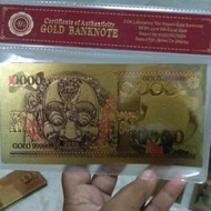 Souvenir Gold Colored Foil Banknote 10000 Rupiah Barong 1975 Warna