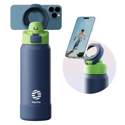 Fjbottle 710/950ML Stainless Steel Sports Water Bottle with Magnetic Phone Holder Bouncing Cover Ins