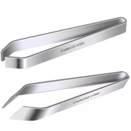 2 Pieces Fish Bone Tweezers, Stainless Steel Flat and Slant Tweezers Pliers Remover Tool (4.6") Kitc