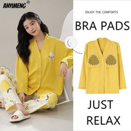 Women Pajamas Set Spring Bra Pads Kimono V-neck New Fashion Woman Sleepwear Casual Long Sleeves Pija