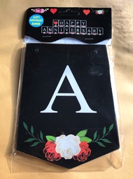 banner happy anniversary hitam / anniversary banner flag / bunting flag anniversary / anniversary de