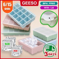 GEESO BPA Free Silicone Ice Maker 15 Holes Large Ice Cube Mold Jelly Mold Ice Cube Tray With Lid Bek