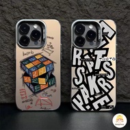 Creative Rotating Rubik's Cube English Letters Metal Lens Gra Iphone 16 13 14 12 11 15 Pro Max XS X 