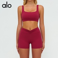 alo Brushed Outdoor Sports Suit for Women Geometric Back Yoga Set Sports Running Fitness Clothing