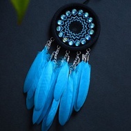 Black blue dream catcher with opal glass beads / Small car view mirror hanger