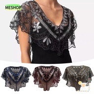 ME Flapper Shawl, Embroidered Sequin Beaded Short Cape, Elegant Black Lace 1920s Mesh Short Cover Up Dress Accessory Women