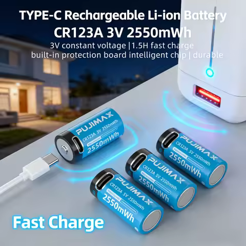 Rechargeable Batteries CR123A 3V Lithium Battery 2550mAh Type-C High Capacity Stable Output for Tact