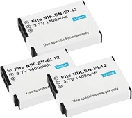 3 Pack EN-EL12 Replacement Battery 3.7V 1400mAh Set for Nikon COOLPIX S9100 S9050 P310 P330 S6200 S9