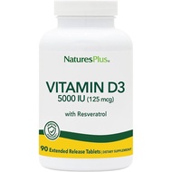 Natures Plus Vitamin D3, Extended Release - 90 Vegan Tablets - 5000 IU + 25 mg Trans-Resveratrol - H