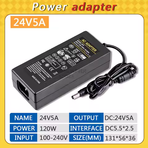 DC 24V5A Power Supply Adapter, AC 100-240V to DC 24V 5A Switching Transformer Jack 5.5mm x 2.5mm for
