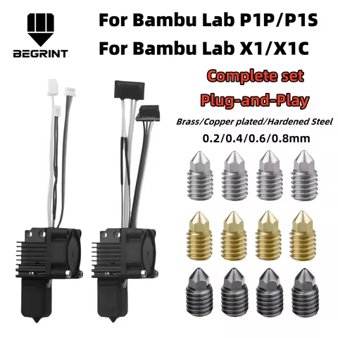 For Bambu Lab X1C P1P P1S Complete Hotend Print Head with Fan Thermistor Ceramic Heater 0.4mm Harden
