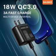 BASIKE หัวชาร์จเร็ว ปลั๊กชาร์จ 18W QC 3.0 Quick Charge วัสดุ ABS+PC เกรดคุณภาพ ช่อง USB+Type-C ที่ต้องชาร์จไฟ สามารถชาร์จได้พร้อมกัน ที่ช่องละ