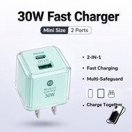 30W USB-C /USB-A 2 Ports Charger Mobile Phone Power Adapter Mini Usb Type-C Fast Charging Charger