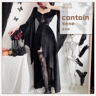 European And American Dark Gothic Halloween Costume Female Witch Long Dress Vampire Death Black Dres