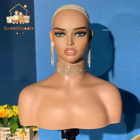Realistic Female Mannequin Head Bust with Shoulders for Wigs Hats Necklaces Display