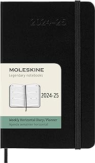 Moleskine DHB18WH2Y25 Notebook Book, Begins July 2024, 18 Months, Weekly Diary, Horizontal (Horizontal) Hard Cover, Pocket Size (W x H x H): 3.5 x 5.5 inches (9 x 14 cm), Black