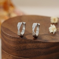 S999 Silver Twisted Stripe Earrings, Simple and Cool Women's Geometric Versatile Earrings,silver ear