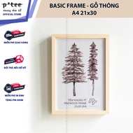 Khung ảnh gỗ 21x30 A4 Basic - Khung hình gỗ thông mặt kính trang trí treo tường để bàn - Wood Frame