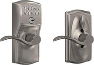 Schlage FE595VCAM619ACC Camelot Keypad Entry with Flex-Lock and Accent Levers, Satin Nickel