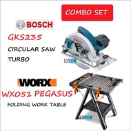 BOSCH GKS235 CIRCULAR SAW TURBO C/W WORX WX051 PEGASUS TABLE WORK