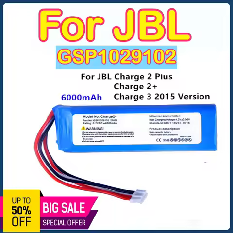 GSP1029102 6000mAh Replacement Battery For JBL Charge 2 Plus Charge 2+ charge 3 2015 Version P763098