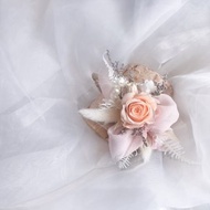 Flora Flower婚禮永生花手腕花-粉蕾絲緞帶