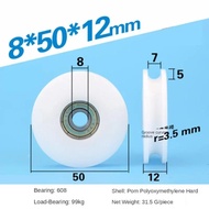 8*50*12mm M8*50*12mm M6*50*12mm M8 screw M6 thread U groove roller guide wheel, 50mm diameter, POM n