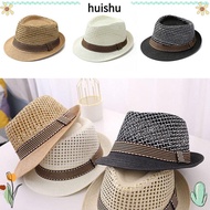 HS Straw Fedora Hat, Short Brim Breathable Sun Cap,  Trilby Straw Sun Hat Man