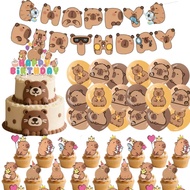 44Pcs/lot Cute Capybara Birthday Decoration Set, Cake Toppers Balloon Banner Hanging Spin,baby Showe
