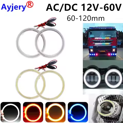 AYJERY 2 Pcs 12V-60V Cob 60MM Led Light 60mm 70mm 80mm 90mm 100mm 110mm 120mm Auto Halo Ring Car Day