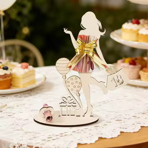 Sweet 18 Birthday Invitation Card Wooden Girl Silhouette Greeting Card for 18th Birthday Party Invit