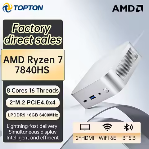 Topton Metal Gaming Mini PC AMD Ryzen 7 7840HS 5 6600U 16GB LPDDR5 USB4 2xNVMe Compact Nuc Office Co