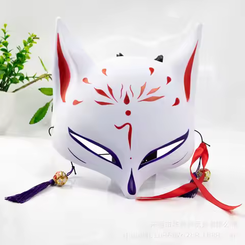 Anime Demon Foxes Mask Hand-Painted Japanese Mask Half Face Mask Festival Ball Kabuki Kitsune Masks 