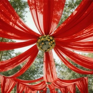 1ชิ้น ผ้าม่านโครงเพดานงานแต่งงานสีแดง ขนาด 160*800 ซม. ผ้าฉากหลัง, ผ้ามุ้งผ้าโครงเพดานงานแต่งงาน 4 ข