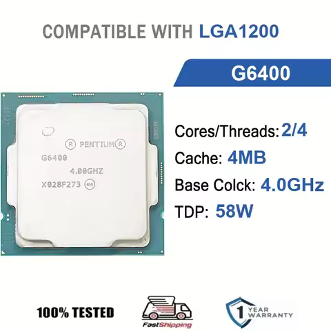 Intel Pentium G6400 2 Core 4 Thread 4.0GHz 58W 4MB Cache 14nm Comet Lake-S DDR4-2933 MHz SRH4V LGA12