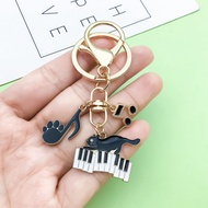 Literary Piano Notes Cat Keychain Cat Scratch Piano Music Alloy Bag Pendant Key Chain Jewelry Pendan