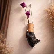 長毛黑貓 掛壁單輪花瓶 手工貓花器 居家裝飾小物