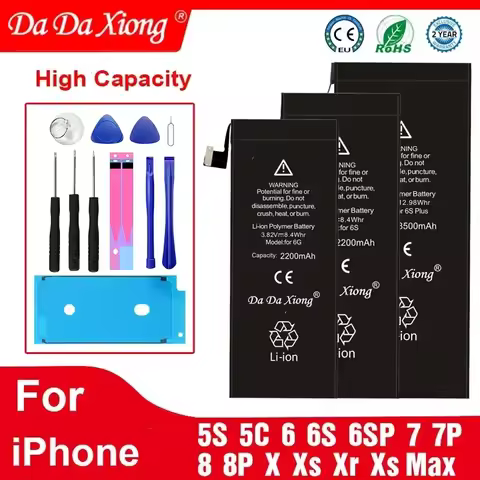 2025 High Capacity Phone Battery For IPhone 5S 5 SE 2016 6 6s 7 8 Plus X XR XS MAX 7G 8P 7PLUS 0 Cyc