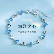 gelang tangan perempuan bracelet for woman Ocean Heart Sterling Silver Bracelet Female New Style Non