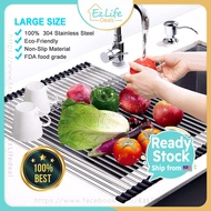 Ezlifedeals Roll-up Dish Drying Rack Foldable Stainless Steel Over Sink Rack Kitchen Drainer Water D