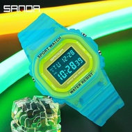 {Miracle Watch Store} SANDA Men Ms Outdoor Sport Digital Watch Transparent Strap White Watches Stopwatch Water Proof LED Electronic Clock Wrist Watch