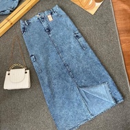 Rok jeans wanita panjang korean style rok jeans skrit span Theana