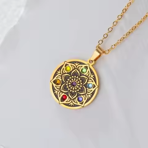 Chakra Mandala Necklace 7 Chakra Pendant Necklaces Boho Flower Meditation Jewelry Spiritual Yoga Nec