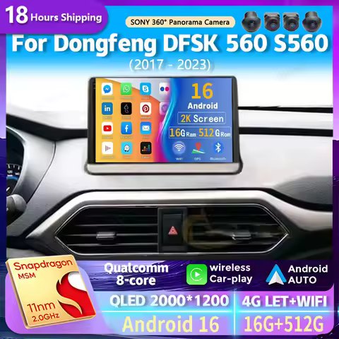 Android 16 Car Radio For Dongfeng DFSK Glory 560 S560 2017 - 2023 Navigation GPS Multimedia Video Pl