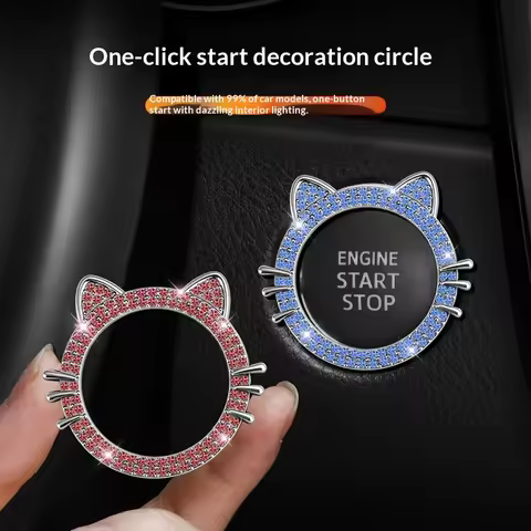Diamond-studded Cat One-click Ignition Ring Sticker for Automotive Universal Decorative Ring - Autom