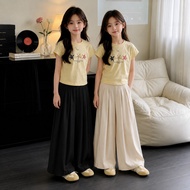 Girls' Wide Leg Culottes, High Waist Long Pants, Korean Style, Trendy Fashion, 5-11 Years, Levie Pan