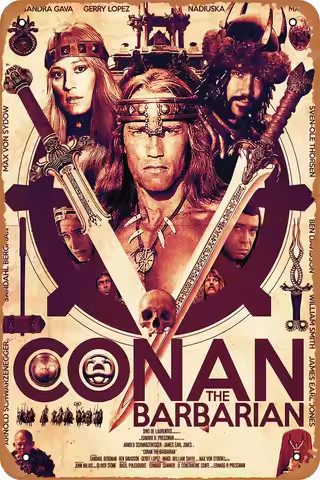 Vintage Tin Sign Retro Metal Sign Conan the Barbarian (1982) Movie Poster for Cafe Bar Office Home W